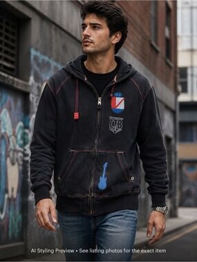 LTB Y2K Embroidered Zip Hoodie Black Streetwear Graphic Hoodie